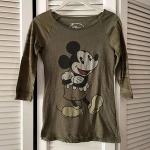Disney 3/4 sleeve Mickey Mouse t-shirt with camo sleeves- XS